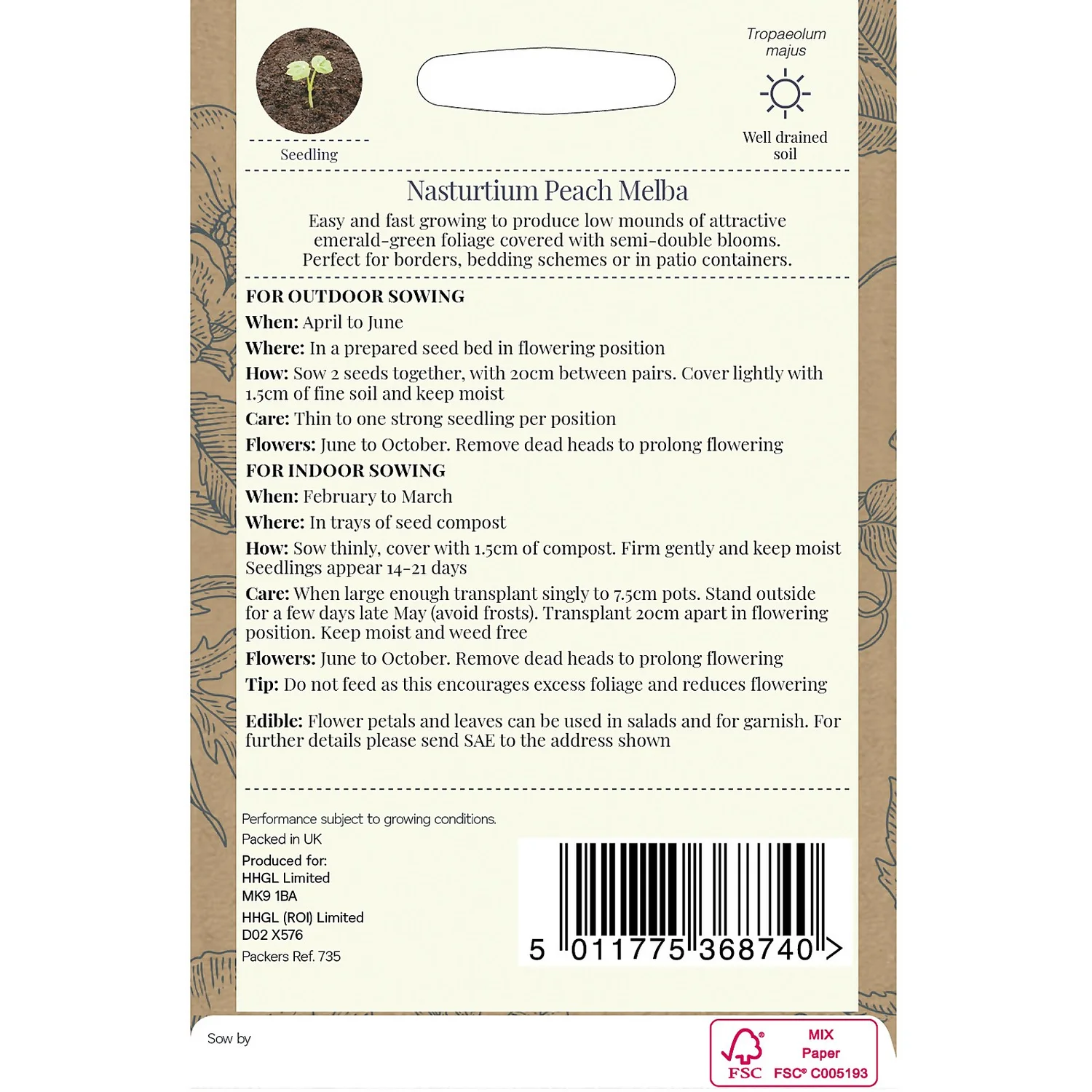 Country Living Nasturtium Peach Melba Seeds - Image 2