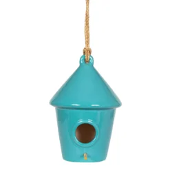 Conical Ceramic Birdhouse (Slate Or Teal) - 26cm