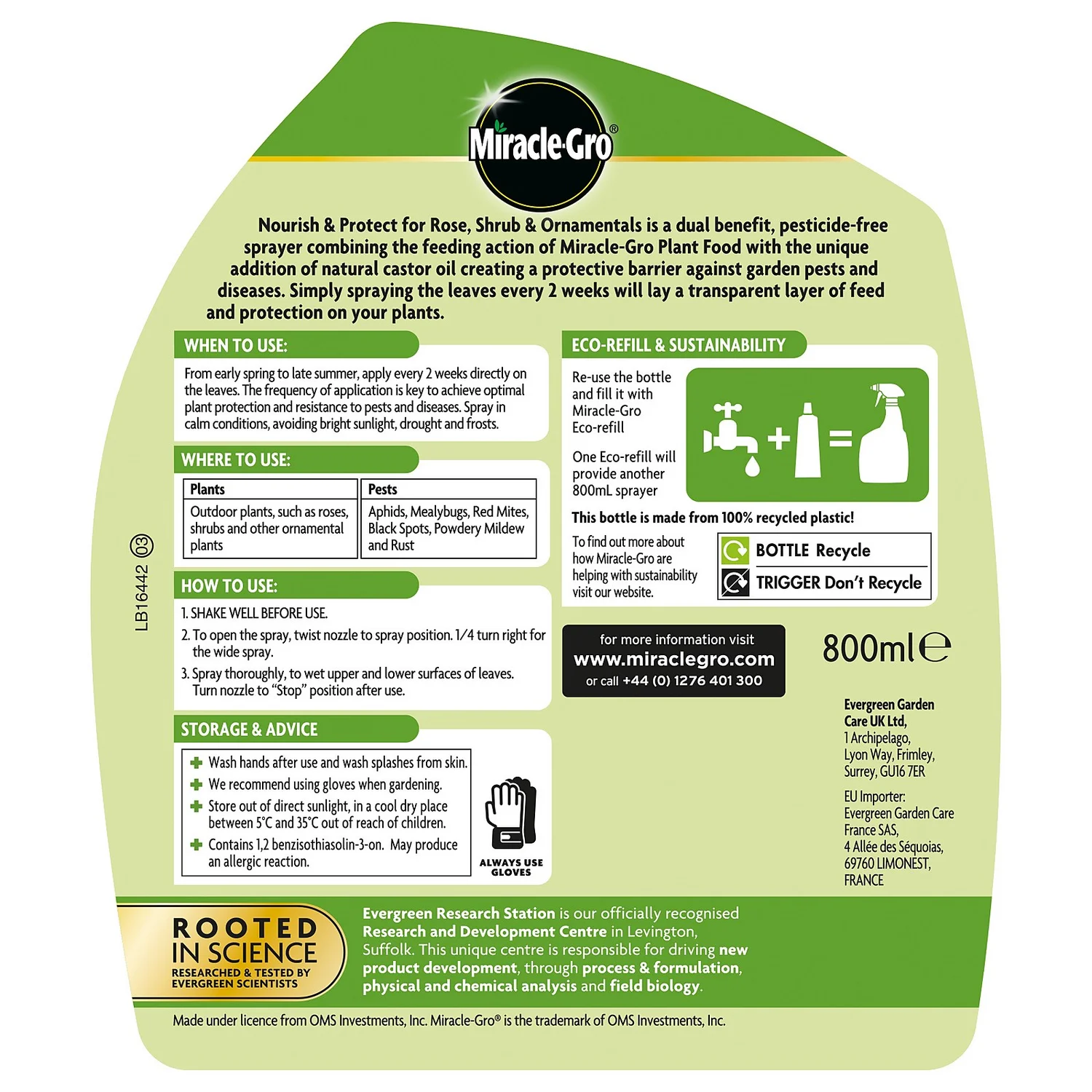 Miracle-Gro® 2 In 1 Nourish & Protect Rose, Shrub & Ornamental Ready To Use Plant Food - 800ml - Image 2